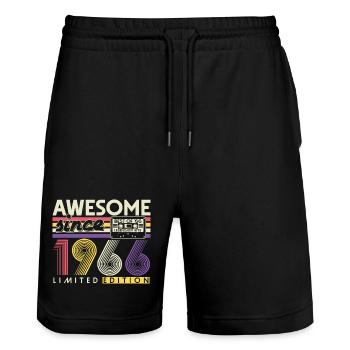 Vintage 1966 Jahrgang 60. Geburtstag Geschenk - Stanley/Stella Unisex Bio Joggingshorts Trainer  - Schwarz - Vorne - Nik (191cm) & Marisol (170cm)