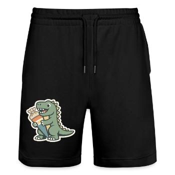 Dino Einschulung Personalisierbar Name Schule - Stanley/Stella Unisex Bio Joggingshorts Trainer  - Schwarz - Vorne - Nik (191cm) & Marisol (170cm)