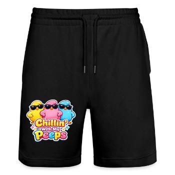 Chick, Spring, Flowers, Summer, Easter, Garden - Stanley/Stella Trainer Unisex Organic Jogging Shorts - black - Front - Nik (191cm) & Marisol (170cm)