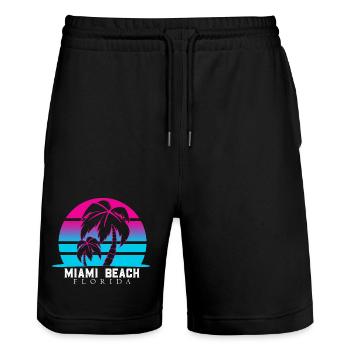 Néon des palmiers de Miami Beach - Short de jogging bio TRAINER Stanley/Stella unisexe - noir - Devant - Nik (191cm) & Marisol (170cm)