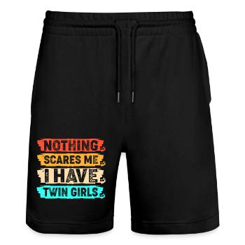 Zwillinge Vater Zwilling Papa - Stanley/Stella Unisex Bio Joggingshorts Trainer  - Schwarz - Vorne - Nik (191cm) & Marisol (170cm)