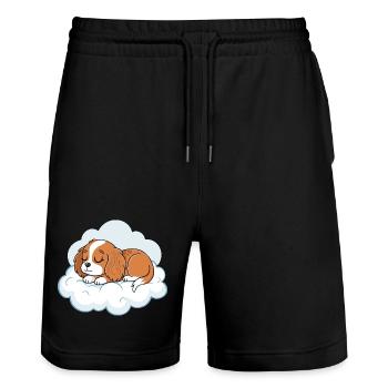 Dreamy Puppy on Cloud - Stanley/Stella Trainer Unisex Organic Jogging Shorts - black - Front - Nik (191cm) & Marisol (170cm)