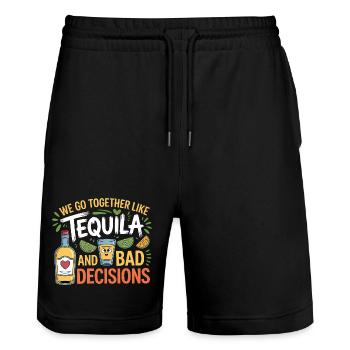 Tequila & Bad Decisions Lustiges Freunde Geschenk - Stanley/Stella Unisex Bio Joggingshorts Trainer  - Schwarz - Vorne - Nik (191cm) & Marisol (170cm)
