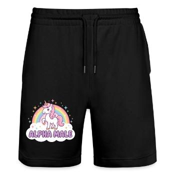 Funny Unicorn Shirt for Humor Fans - Stanley/Stella Trainer Unisex Organic Jogging Shorts - black - Front - Nik (191cm) & Marisol (170cm)