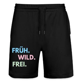 Früh Wild Frei – Frühlingsfest Festival Outfit - Stanley/Stella Unisex Bio Joggingshorts Trainer  - Schwarz - Vorne - Nik (191cm) & Marisol (170cm)