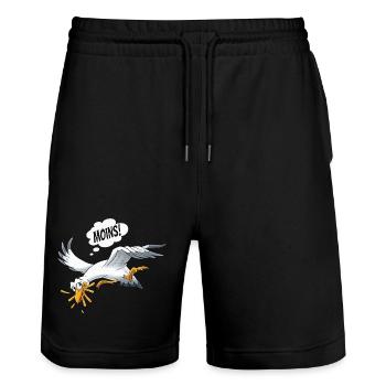 Lustige Möwe Stiehlt Pommes Am Strand - Stanley/Stella Unisex Bio Joggingshorts Trainer  - Schwarz - Vorne - Nik (191cm) & Marisol (170cm)