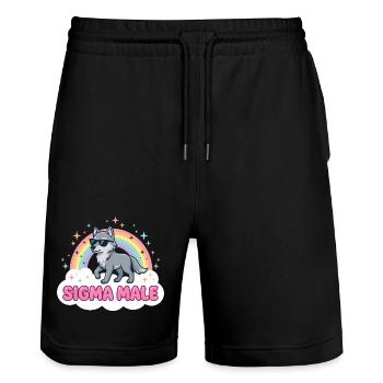 Sigma Male Wolf – Funny Meme Design - Stanley/Stella Unisex Bio Joggingshorts Trainer  - Schwarz - Vorne - Nik (191cm) & Marisol (170cm)