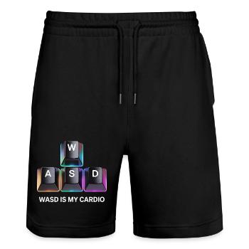 Funny Gaming Keyboard WASD My Cardio Gamer - Stanley/Stella Trainer Unisex Organic Jogging Shorts - black - Front - Nik (191cm) & Marisol (170cm)