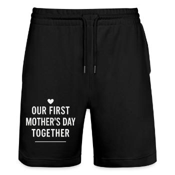 First Mother's Day Mom Baby Gift Idea Family - Stanley/Stella Trainer Unisex Organic Jogging Shorts - black - Front - Nik (191cm) & Marisol (170cm)