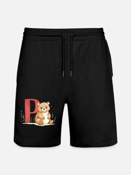 Bear with letter P - Stanley/Stella Trainer Unisex Organic Jogging Shorts - black