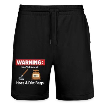 Warning: Can get over hoes and dirt bags in the garden - Stanley/Stella Trainer Unisex Organic Jogging Shorts - black - Front - Nik (191cm) & Marisol (170cm)