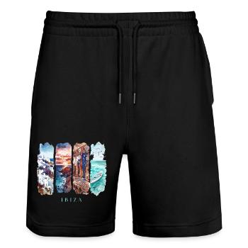 Ibiza Urlaub Travel – Balearen Strand & Party - Stanley/Stella Unisex Bio Joggingshorts Trainer  - Schwarz - Vorne - Nik (191cm) & Marisol (170cm)