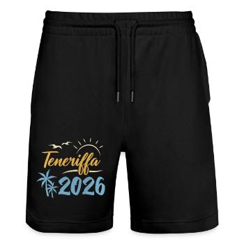 Teneriffa 2026 - Stanley/Stella Unisex Bio Joggingshorts Trainer  - Schwarz - Vorne - Nik (191cm) & Marisol (170cm)