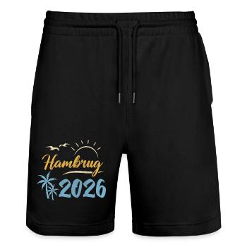 Hambourg 2026 - Short de jogging bio TRAINER Stanley/Stella unisexe - noir - Devant - Nik (191cm) & Marisol (170cm)