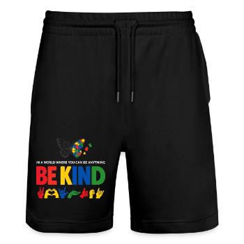 Be Kind Langue Des Signes Inclusif - Short de jogging bio TRAINER Stanley/Stella unisexe - noir - Devant - Nik (191cm) & Marisol (170cm)