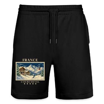 Frankreich Courchevel Vintage Reisemarke - Stanley/Stella Unisex Bio Joggingshorts Trainer  - Schwarz - Vorne - Nik (191cm) & Marisol (170cm)
