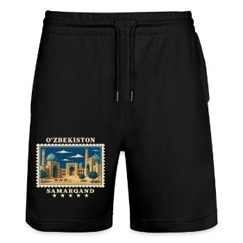 Usbekistan Samarqand Vintage Reisemarke - Stanley/Stella Unisex Bio Joggingshorts Trainer  - Schwarz - Vorne - Nik (191cm) & Marisol (170cm)