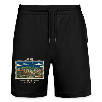 Taiwan Taipei Vintage Reisemarke - Stanley/Stella Unisex Bio Joggingshorts Trainer  - Schwarz - Vorne - Nik (191cm) & Marisol (170cm)