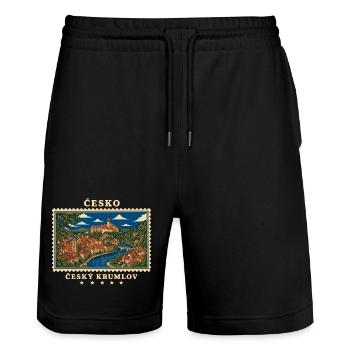 Tschechien Český Krumlov Vintage Reisemarke - Stanley/Stella Unisex Bio Joggingshorts Trainer  - Schwarz - Vorne - Nik (191cm) & Marisol (170cm)