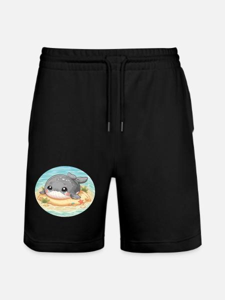 Wal auf Sandbank im Meer - Stanley/Stella Unisex Bio Joggingshorts Trainer - Schwarz