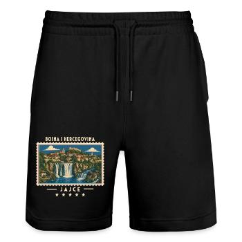 Bosnien und Herzegowina Jajce Vintage Reisemarke - Stanley/Stella Unisex Bio Joggingshorts Trainer  - Schwarz - Vorne - Nik (191cm) & Marisol (170cm)