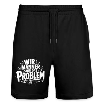 Wir Männer sind das Problem - Stanley/Stella Unisex Bio Joggingshorts Trainer  - Schwarz - Vorne - Nik (191cm) & Marisol (170cm)