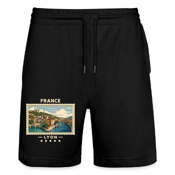 Frankreich Lyon Vintage Reisemarke - Stanley/Stella Unisex Bio Joggingshorts Trainer  - Schwarz - Vorne - Nik (191cm) & Marisol (170cm)
