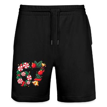67 Candy Peppermint Christmas Wreath six seven - Stanley/Stella Trainer Unisex Organic Jogging Shorts - black - Front - Nik (191cm) & Marisol (170cm)
