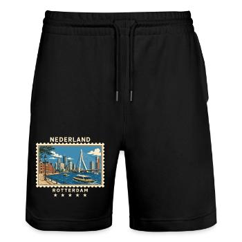 Niederlande Rotterdam Vintage Reisemarke - Stanley/Stella Unisex Bio Joggingshorts Trainer  - Schwarz - Vorne - Nik (191cm) & Marisol (170cm)