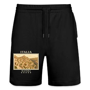 Italien Matera Vintage Reisemarke - Stanley/Stella Unisex Bio Joggingshorts Trainer  - Schwarz - Vorne - Nik (191cm) & Marisol (170cm)