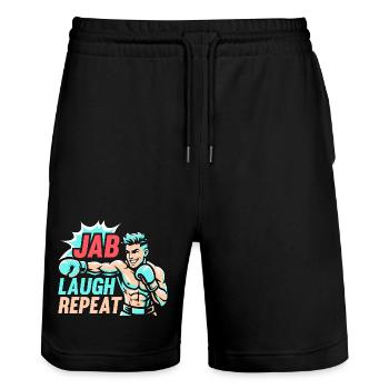 Jab Laugh Repeat Gloves Boxing Gloves - Stanley/Stella Trainer Unisex Organic Jogging Shorts - black - Front - Nik (191cm) & Marisol (170cm)