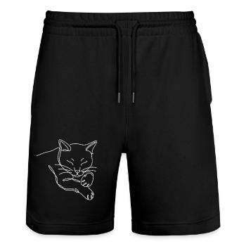 Sleeping cat tomcat silhouette from white line - Stanley/Stella Trainer Unisex Organic Jogging Shorts - black - Front - Nik (191cm) & Marisol (170cm)