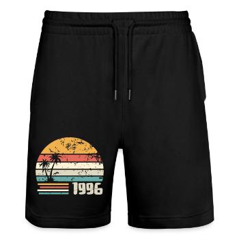 1996 Birthday Gift - Made in 1996 Retro 1996 - Stanley/Stella Trainer Unisex Organic Jogging Shorts - black - Front - Nik (191cm) & Marisol (170cm)