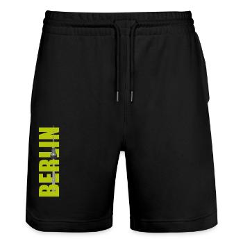 Berliner Fernsehturm - Stanley/Stella Unisex Bio Joggingshorts Trainer  - Schwarz - Vorne - Nik (191cm) & Marisol (170cm)