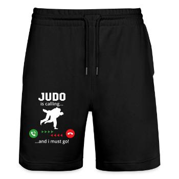 Le judo m’appelle et je dois y aller - Short de jogging bio TRAINER Stanley/Stella unisexe - noir - Devant - Nik (191cm) & Marisol (170cm)