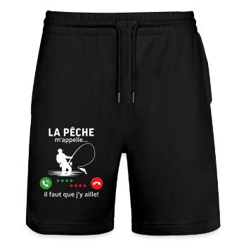 La pêche m'appelle il Faut que j'y aille - Short de jogging bio TRAINER Stanley/Stella unisexe - noir - Devant - Nik (191cm) & Marisol (170cm)