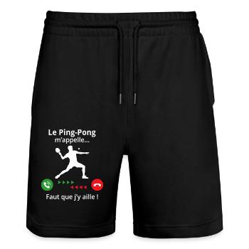 Le ping-pong m'appelle il faut que j'y aille - Short de jogging bio TRAINER Stanley/Stella unisexe - noir - Devant - Nik (191cm) & Marisol (170cm)