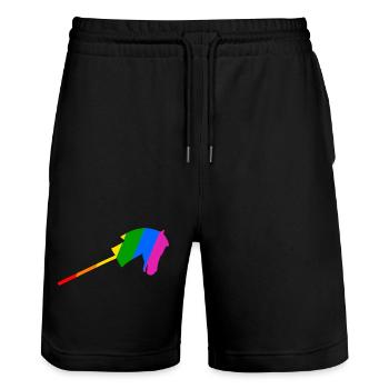 Stockpferdreiten im Regenbogen - Stanley/Stella Unisex Bio Joggingshorts Trainer  - Schwarz - Vorne - Nik (191cm) & Marisol (170cm)