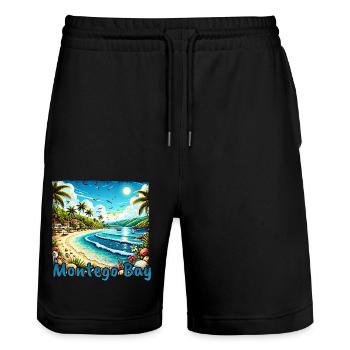 Montego Bay Jamaica Beach Palm Trees Grunge Vacation - Stanley/Stella Trainer Unisex Organic Jogging Shorts - black - Front - Nik (191cm) & Marisol (170cm)