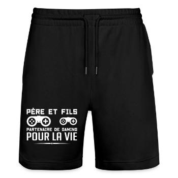 Vater und Sohn Gamer Mann Papa Gaming - Stanley/Stella Unisex Bio Joggingshorts Trainer  - Schwarz - Vorne - Nik (191cm) & Marisol (170cm)