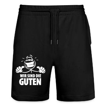 Wir sind die Guten - Spruch - Stanley/Stella Unisex Bio Joggingshorts Trainer  - Schwarz - Vorne - Nik (191cm) & Marisol (170cm)