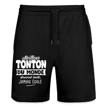 Tonton meilleu du monde cadeau parrain oncle frère - Short de jogging bio TRAINER Stanley/Stella unisexe - noir - Devant - Nik (191cm) & Marisol (170cm)