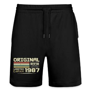 Rétro 1987 Cadeau Anniversaire Né en 1987 Original - Short de jogging bio TRAINER Stanley/Stella unisexe - noir - Devant - Nik (191cm) & Marisol (170cm)