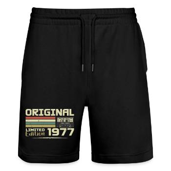 Rétro 1977 Cadeau Anniversaire Né en 1977 Original - Short de jogging bio TRAINER Stanley/Stella unisexe - noir - Devant - Nik (191cm) & Marisol (170cm)