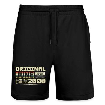 June 2000 Vintage Born In June 2000 Birthday - Stanley/Stella Trainer Unisex Organic Jogging Shorts - black - Front - Nik (191cm) & Marisol (170cm)