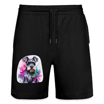 Chien Schnauzer miniature mignon coloré à l’aquarelle - Short de jogging bio TRAINER Stanley/Stella unisexe - noir - Devant - Nik (191cm) & Marisol (170cm)