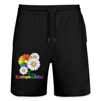 Love who you want to love - Stanley/Stella Trainer Unisex Organic Jogging Shorts - black - Front - Nik (191cm) & Marisol (170cm)