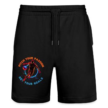 Neon football match, motivational quote - Stanley/Stella Trainer Unisex Organic Jogging Shorts - black - Front - Nik (191cm) & Marisol (170cm)