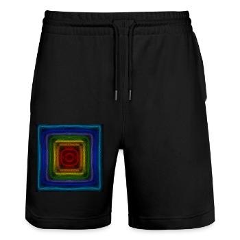 Regenbogen-Quadrate - Stanley/Stella Unisex Bio Joggingshorts Trainer  - Schwarz - Vorne - Nik (191cm) & Marisol (170cm)
