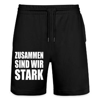 zusammen sind wir stark - Stanley/Stella Unisex Bio Joggingshorts Trainer  - Schwarz - Vorne - Nik (191cm) & Marisol (170cm)